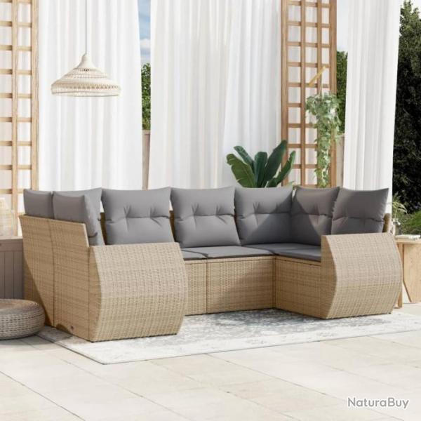 Salon de jardin avec coussins 6 pcs beige rsine tresse