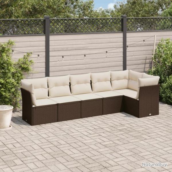 Salon de jardin avec coussins 6 pcs marron rsine tresse