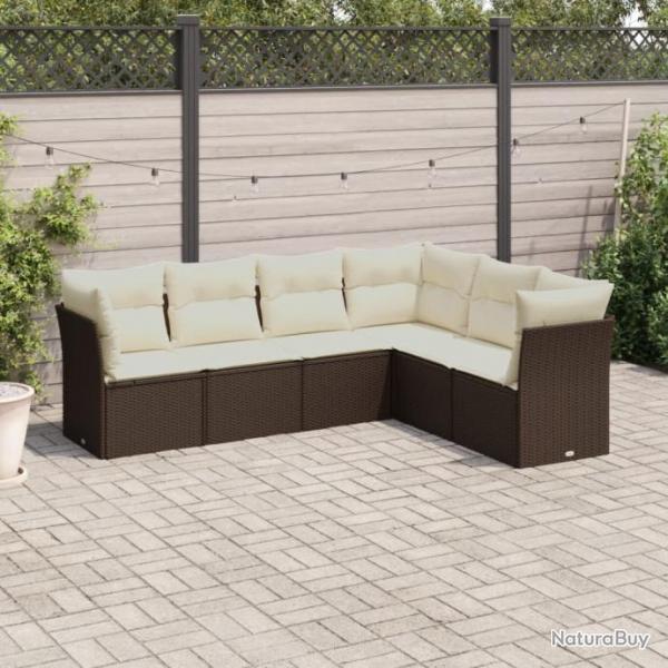 Salon de jardin avec coussins 6 pcs marron rsine tresse