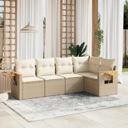 Salon de jardin avec coussins 5 pcs beige résine tressée