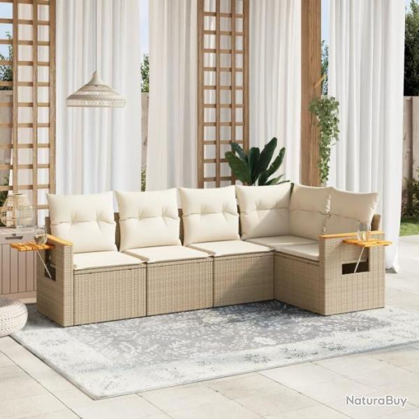 Salon de jardin avec coussins 5 pcs beige rsine tresse