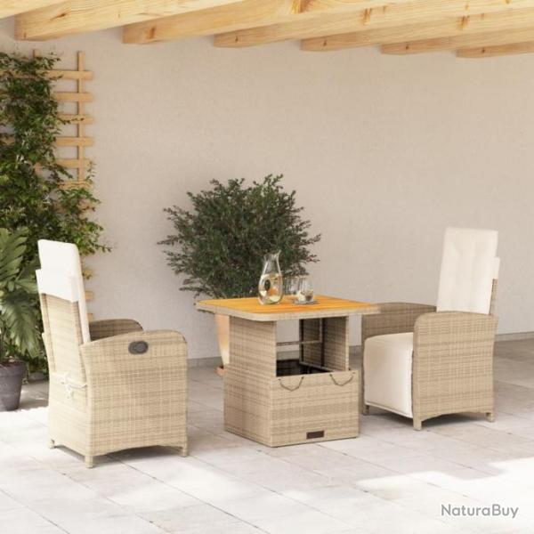 Ensemble  manger de jardin et coussins 3 pcs Beige poly rotin