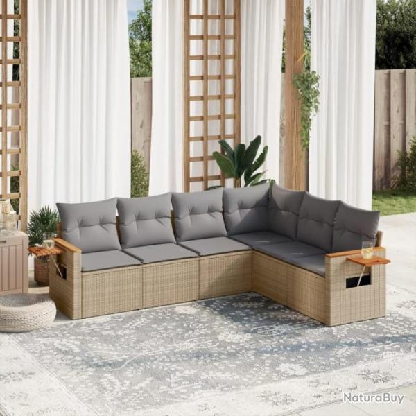 Salon de jardin avec coussins 6 pcs beige rsine tresse