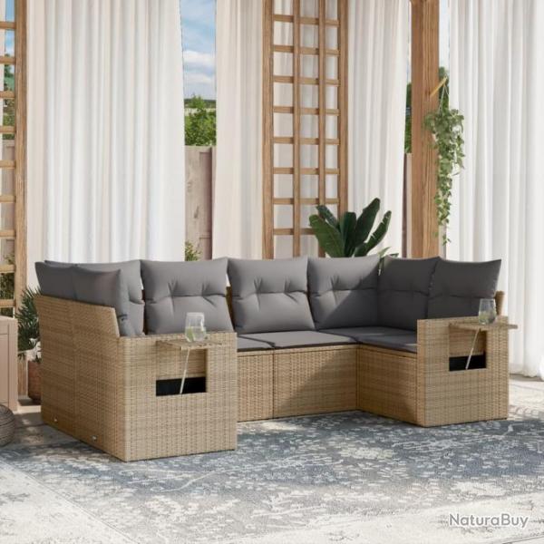 Salon de jardin avec coussins 6 pcs beige rsine tresse