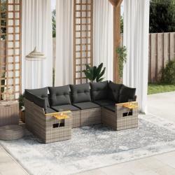 Salon de jardin 6 pcs avec coussins gris résine tressée