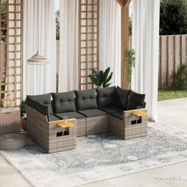 Salon de jardin 6 pcs avec coussins gris rsine tresse