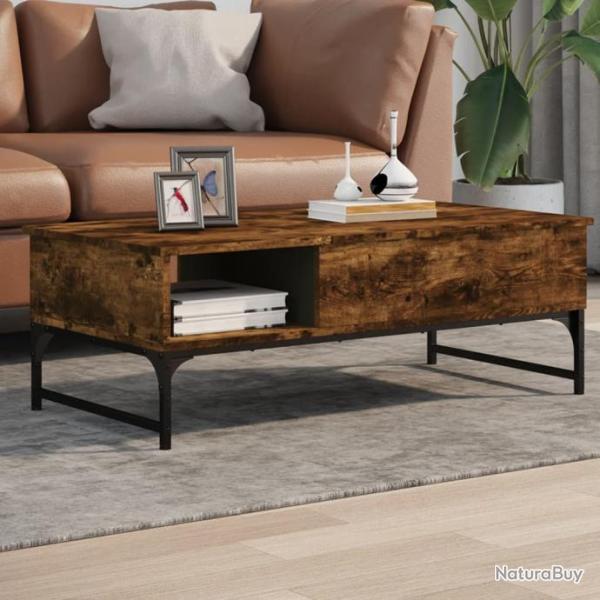 Table basse chne fum 100x50x35 cm bois d'ingnierie et mtal