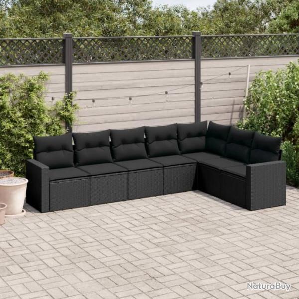 Salon de jardin 7 pcs avec coussins noir rsine tresse