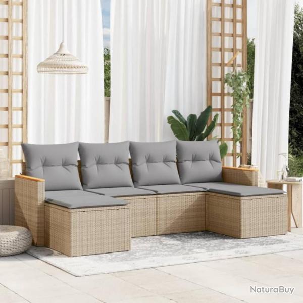 Salon de jardin avec coussins 6 pcs beige rsine tresse