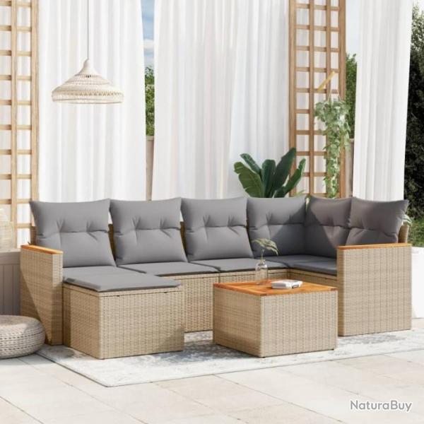 Salon de jardin avec coussins 7 pcs beige rsine tresse