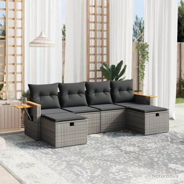 Salon de jardin 6 pcs avec coussins gris rsine tresse