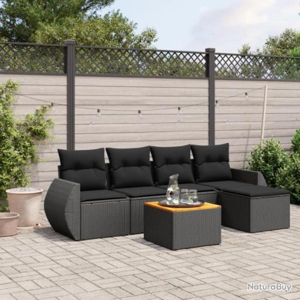 Salon de jardin 6 pcs avec coussins noir rsine tresse