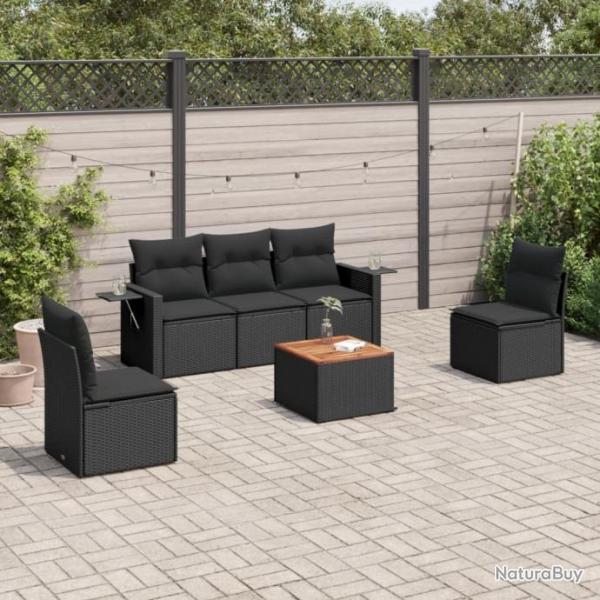 Salon de jardin 6 pcs avec coussins noir rsine tresse