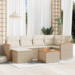 Salon de jardin avec coussins 7 pcs beige résine tressée