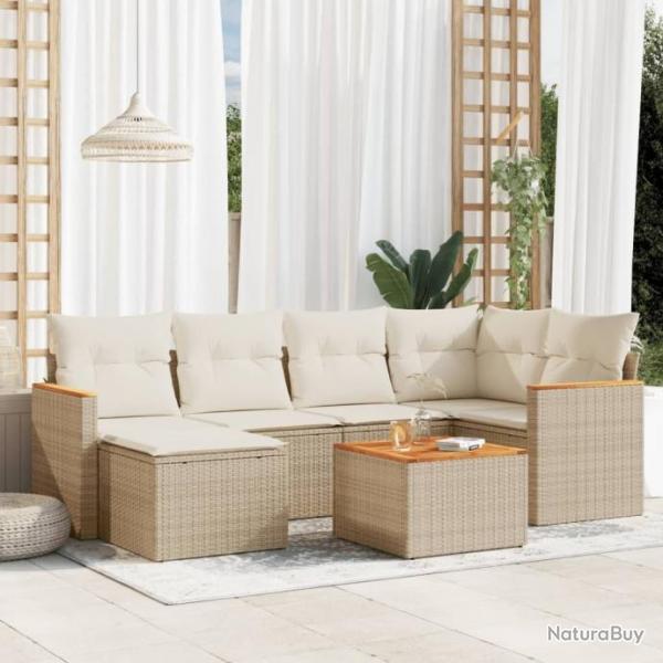 Salon de jardin avec coussins 7 pcs beige rsine tresse