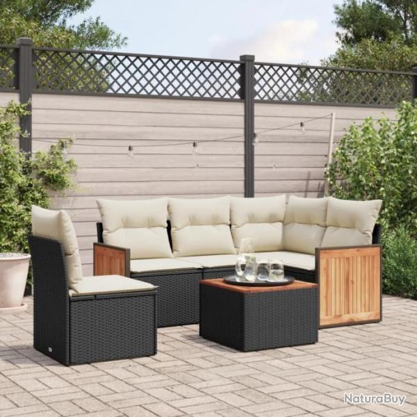 Salon de jardin 6 pcs avec coussins noir rsine tresse