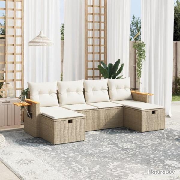 Salon de jardin avec coussins 6 pcs beige rsine tresse