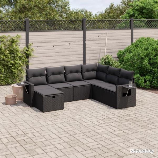 Salon de jardin 7 pcs avec coussins noir rsine tresse