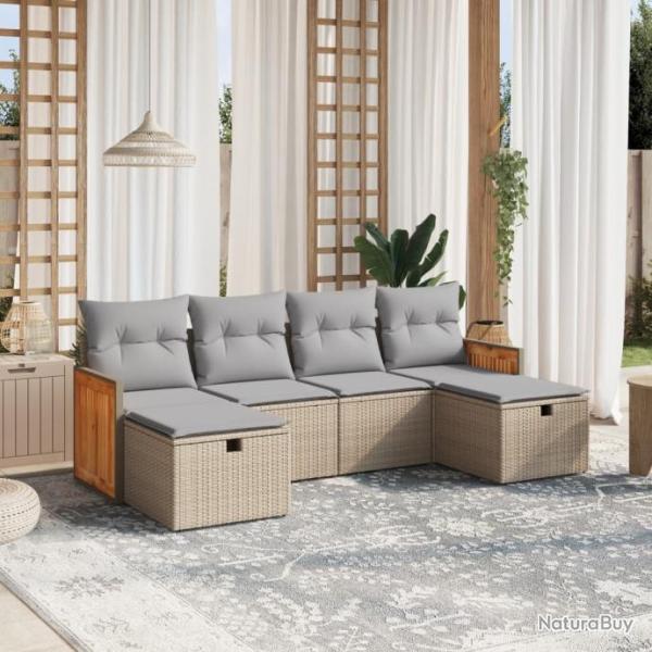 Salon de jardin avec coussins 6pcs mlange beige rsine tresse