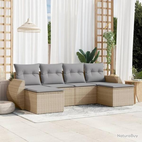 Salon de jardin avec coussins 6 pcs beige rsine tresse