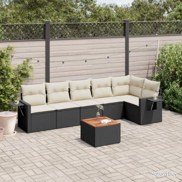 Salon de jardin 7 pcs avec coussins noir rsine tresse