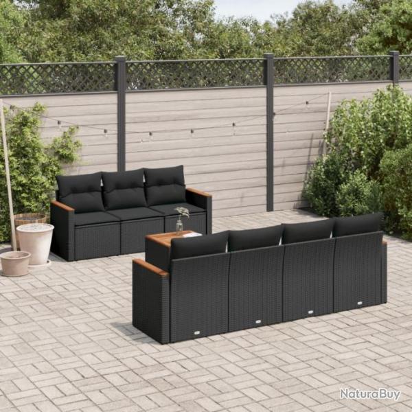 Salon de jardin 8 pcs avec coussins noir rsine tresse