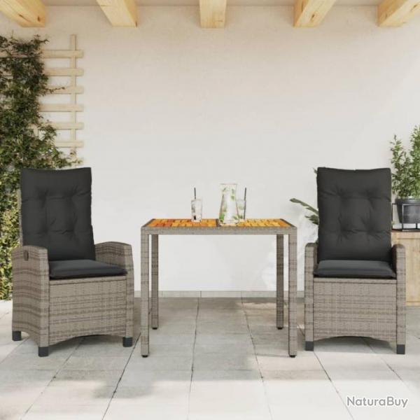 Ensemble  manger de jardin 3 pcs coussins gris rsine tresse