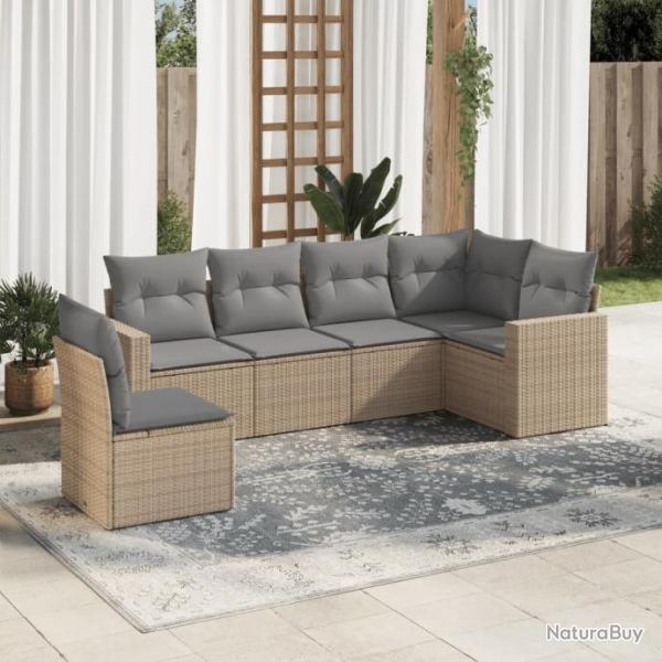 Salon de jardin avec coussins 6 pcs beige rsine tresse