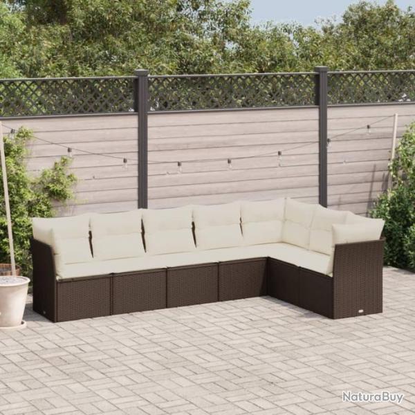 Salon de jardin avec coussins 7 pcs marron rsine tresse