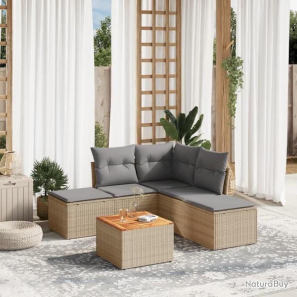 Salon de jardin avec coussins 6 pcs beige rsine tresse