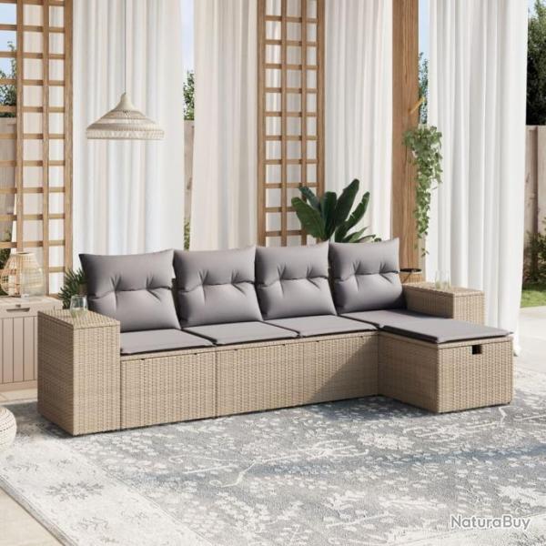 Salon de jardin avec coussins 5pcs mlange beige rsine tresse