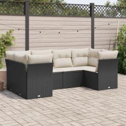 Salon de jardin 6 pcs avec coussins noir résine tressée