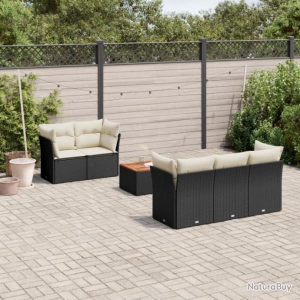 Salon de jardin 6 pcs avec coussins noir rsine tresse