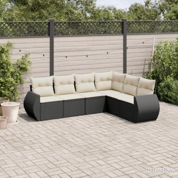 Salon de jardin 6 pcs avec coussins noir rsine tresse