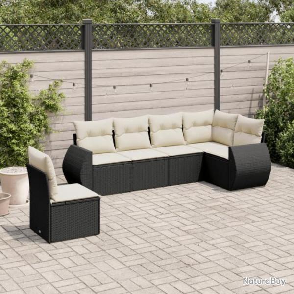 Salon de jardin 6 pcs avec coussins noir rsine tresse