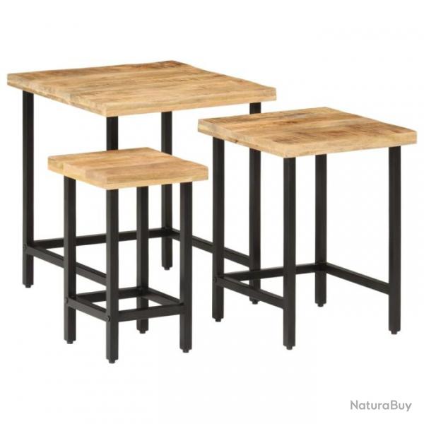 Tables basses gigognes 3pcs bois de manguier massif brut et fer