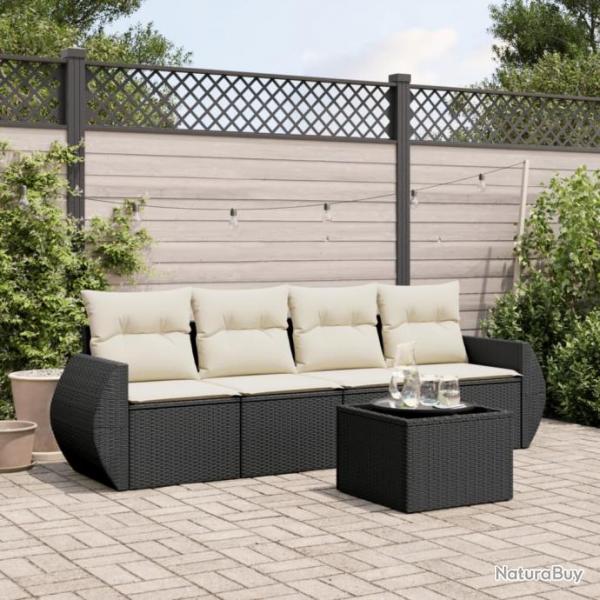 Salon de jardin 5 pcs avec coussins noir rsine tresse