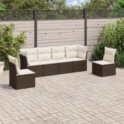 Salon de jardin avec coussins 6 pcs marron résine tressée