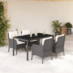 Ensemble à manger de jardin coussins 5pcs Noir Résine tressée