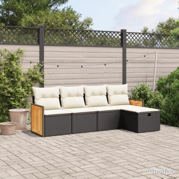 Salon de jardin 5 pcs avec coussins noir rsine tresse