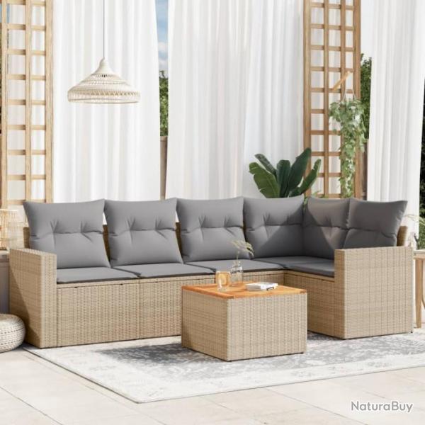 Salon de jardin avec coussins 6pcs mlange beige rsine tresse