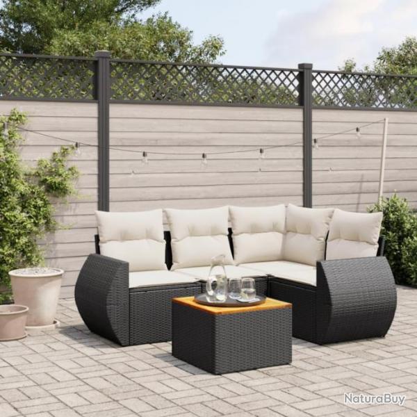 Salon de jardin 5 pcs avec coussins noir rsine tresse