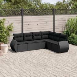 Salon de jardin 6 pcs avec coussins noir résine tressée