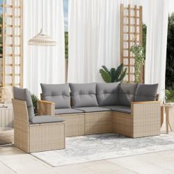 Salon de jardin avec coussins 5pcs mélange beige résine tressée