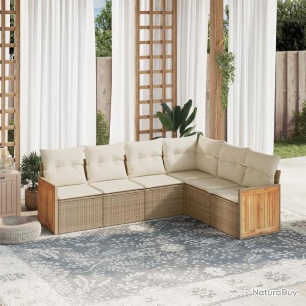 Salon de jardin avec coussins 6 pcs beige rsine tresse