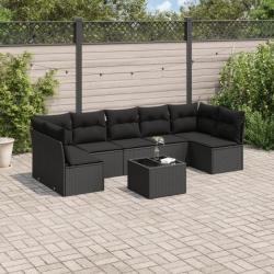 Salon de jardin 8 pcs avec coussins noir résine tressée