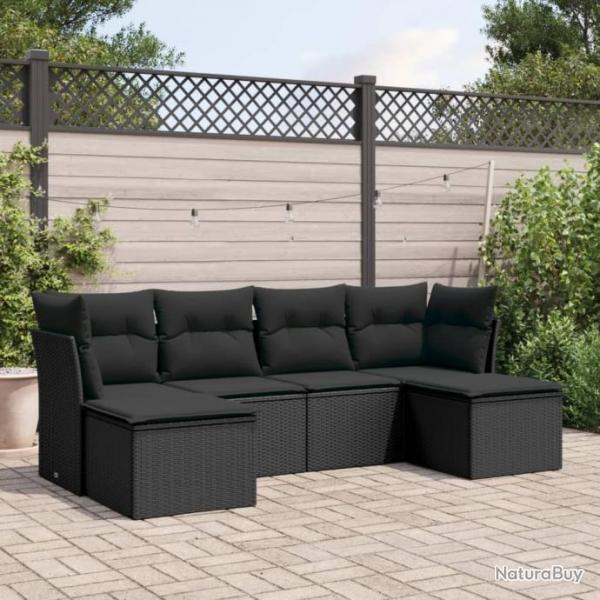 Salon de jardin 6 pcs avec coussins noir rsine tresse