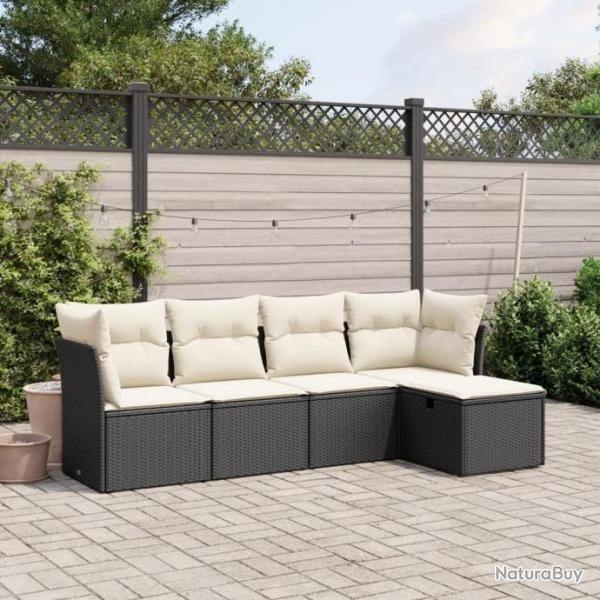 Salon de jardin 5 pcs avec coussins noir rsine tresse