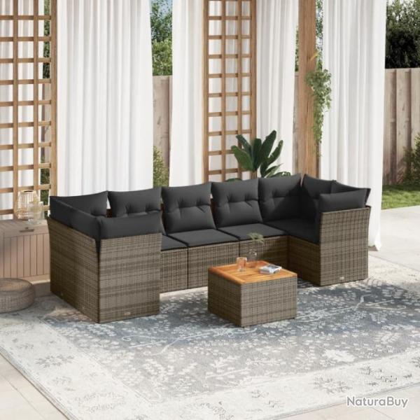 Salon de jardin 6 pcs avec coussins gris rsine tresse