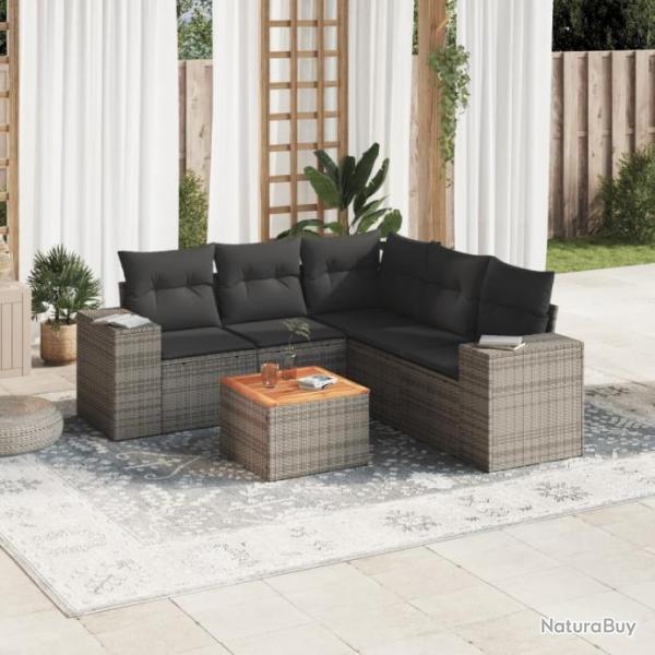 Salon de jardin 6 pcs avec coussins gris rsine tresse